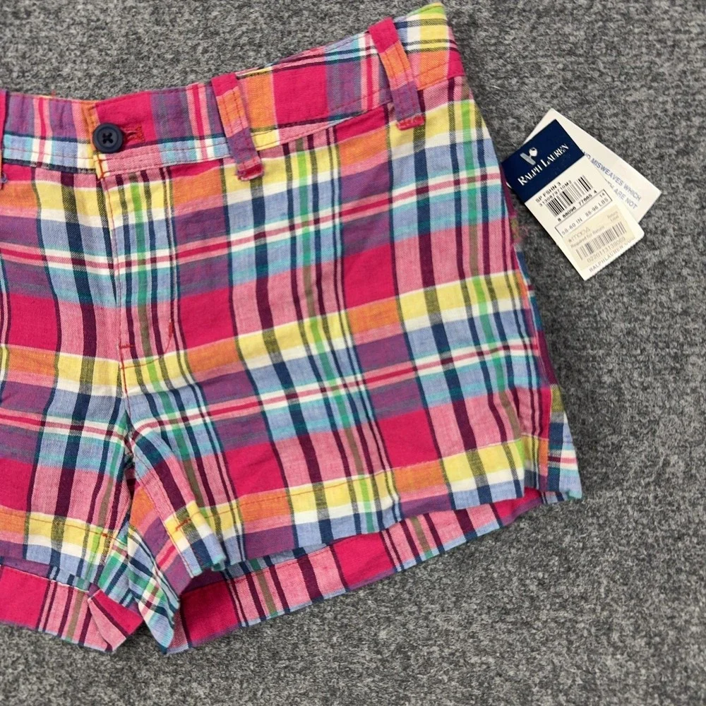 Ralph Lauren Shorts Girls 14 Multicolor Plaid Linen Cotton Chino 3 Inseam Summer